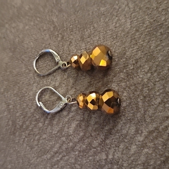 3/$30 HANDMADE Copper Aurum Crystal Beaded Dangle Leverback Earrings - Picture 2 of 6